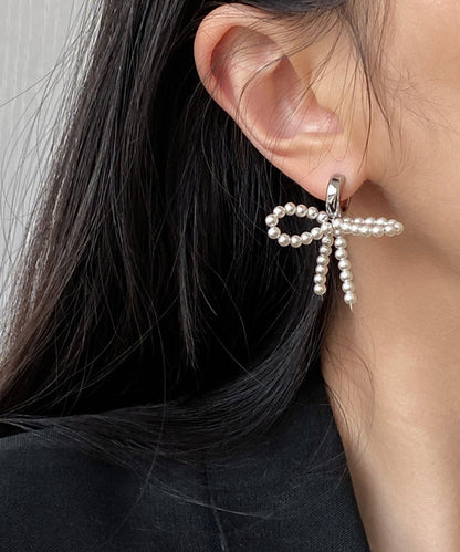 Silver Unique Bow Stud Sterling Beads Silk Earrings