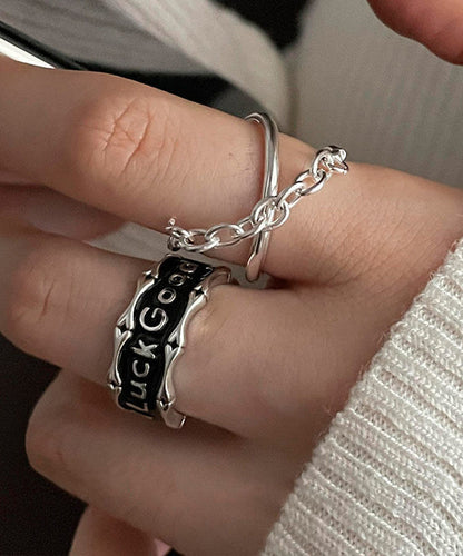 Patchwork Rings Set Unique Two-Piece Sterling Graphic Silk Silver