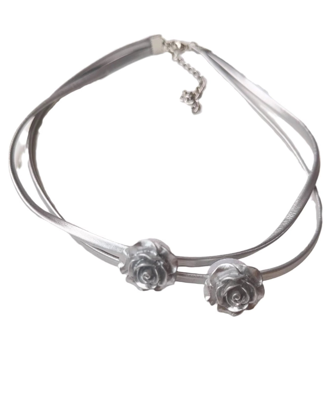 Unique Silk Sterling Silver Rose Bilayer Choker PO060