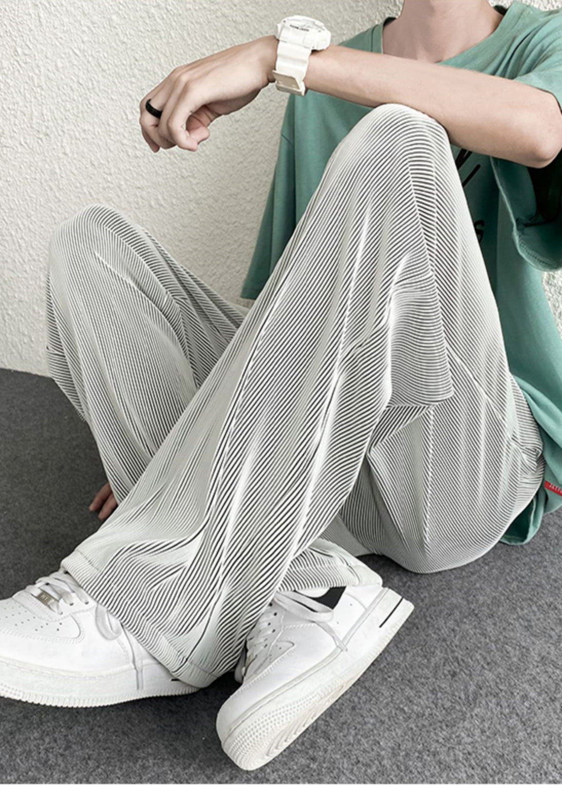Spring Draping Silvery Unique Men Pants Striped Oversized