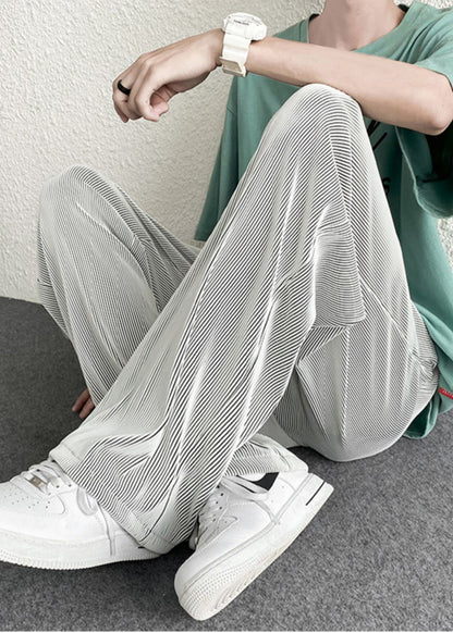 Spring Draping Silvery Unique Men Pants Striped Oversized