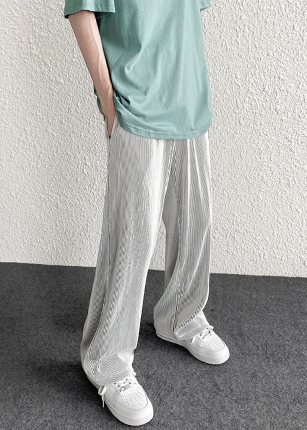 Spring Draping Silvery Unique Men Pants Striped Oversized