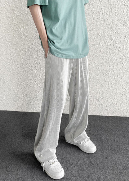 Spring Draping Silvery Unique Men Pants Striped Oversized