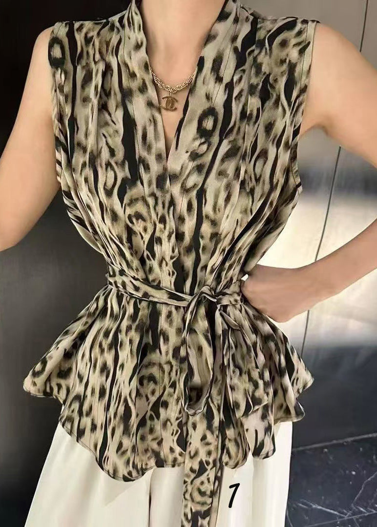 Spandex Unique Tie Waist Sleeveless Vest Print