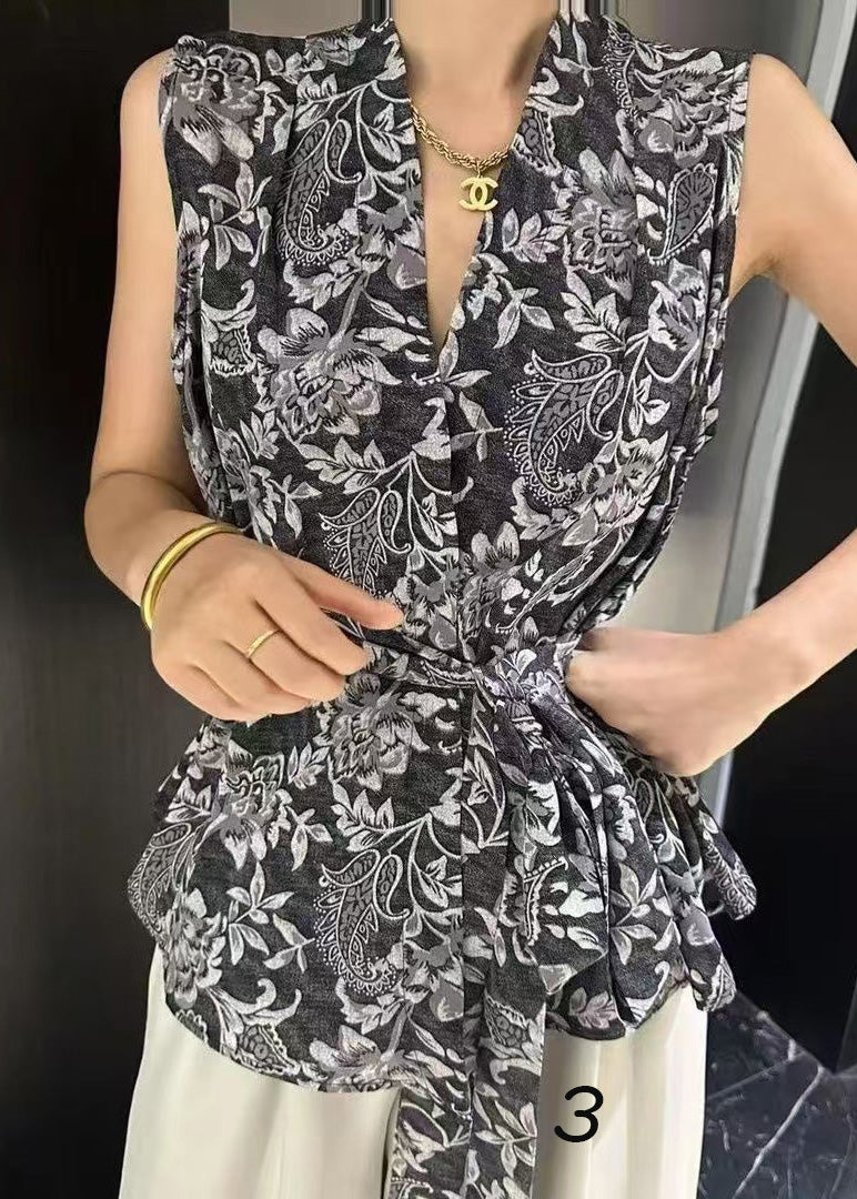 Spandex Unique Tie Waist Sleeveless Vest Print