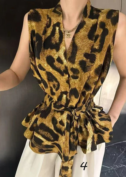 Spandex Unique Tie Waist Sleeveless Vest Print