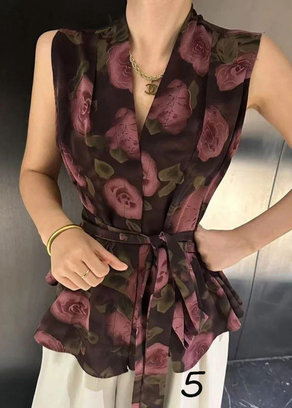 Spandex Unique Tie Waist Sleeveless Vest Print