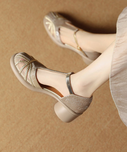 Splicing Sandals Leather Chunky Cowhide Tulle Unique Coffee