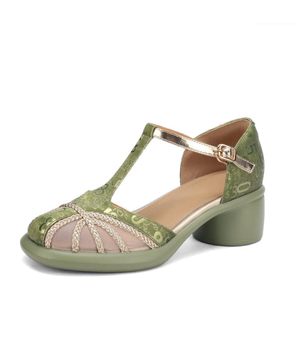 Splicing Sandals Leather Chunky Cowhide Tulle Unique Coffee