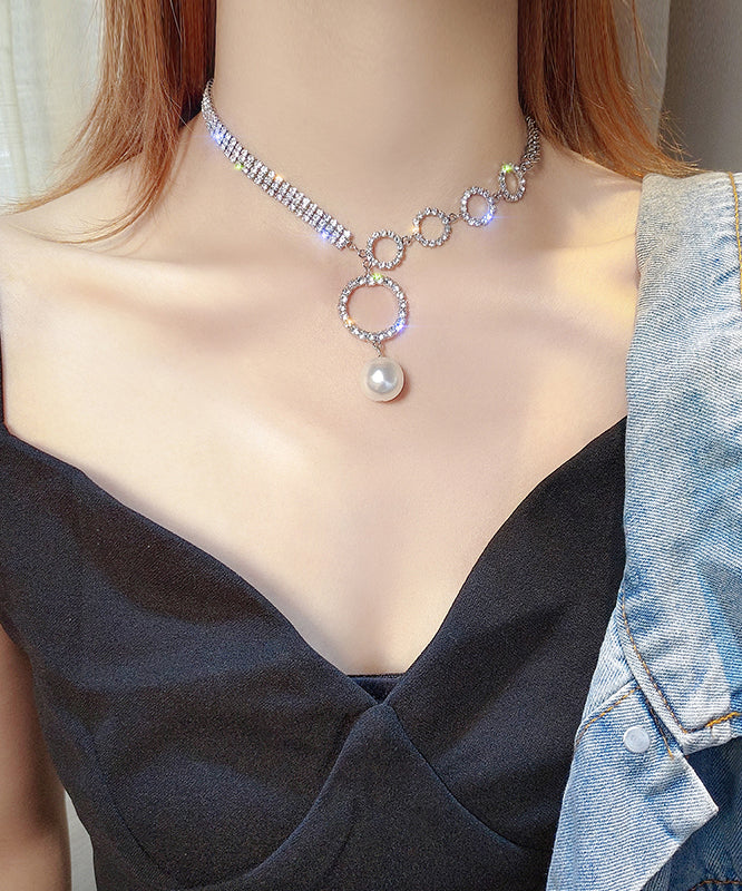 Alloy Pendant White Pearl Necklace Tassel Zircon Unique