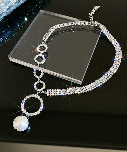 Alloy Pendant White Pearl Necklace Tassel Zircon Unique