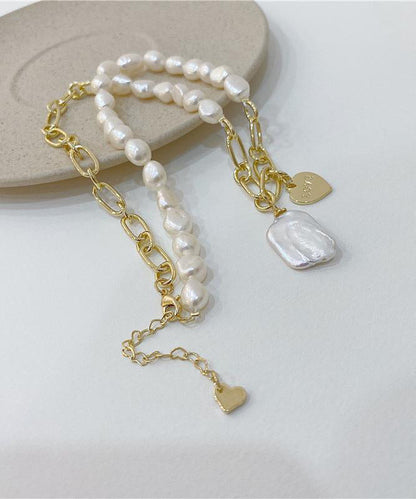 Pendant Overgild White Unique Necklace Pearl Copper Asymmetrical