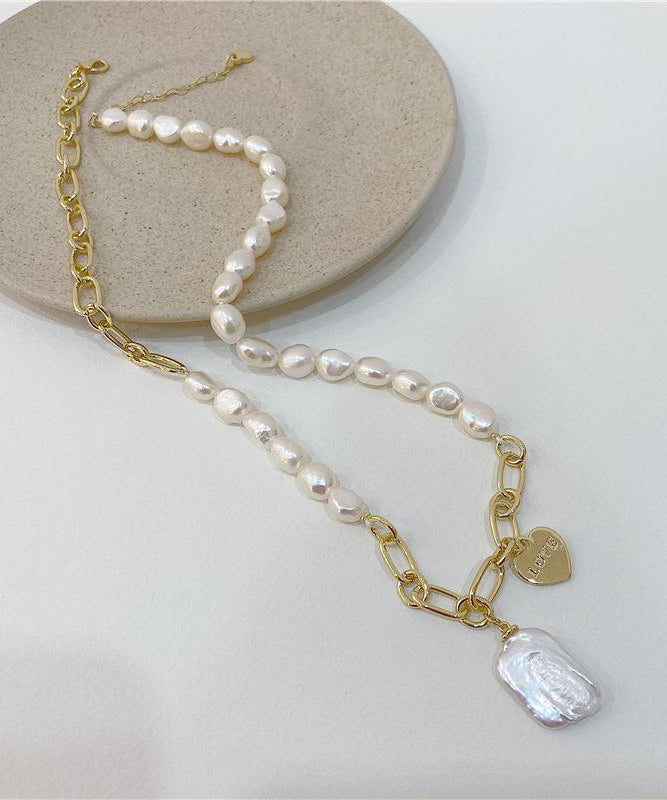 Pendant Overgild White Unique Necklace Pearl Copper Asymmetrical