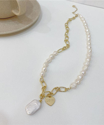 Pendant Overgild White Unique Necklace Pearl Copper Asymmetrical