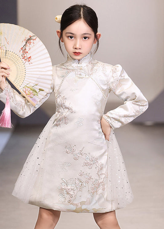 Tulle Long Embroideried White Unique Patchwork Vacation Girls