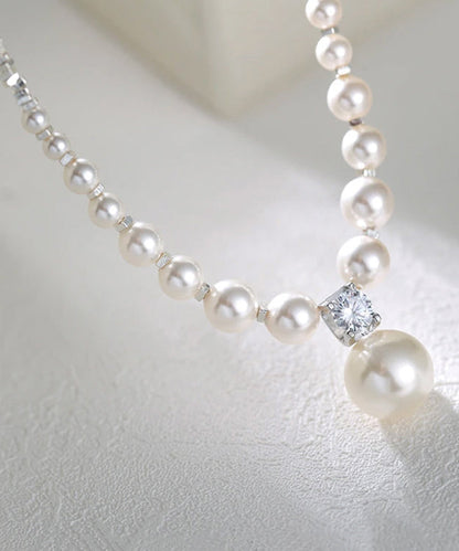 Unique White Pearl Zircon Broken Silver Pendant Necklace ZZ003