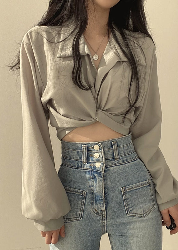 Collar Solid Lantern Peter Sleeve Shirts Pan Unique White