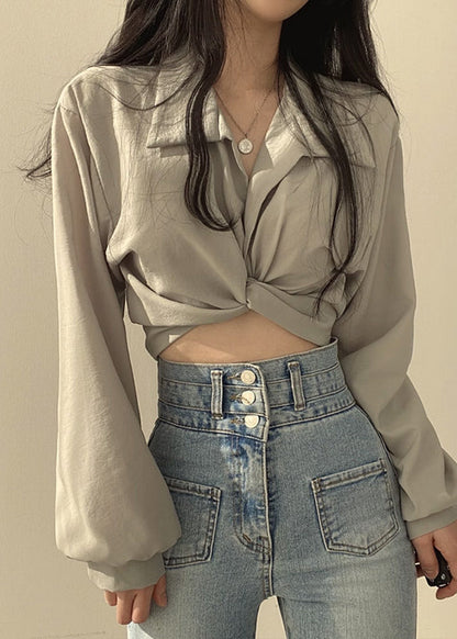 Collar Solid Lantern Peter Sleeve Shirts Pan Unique White