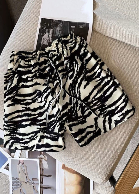 Men Pattern Waist Lace Zebra Cotton Unique Up Shorts Elastic