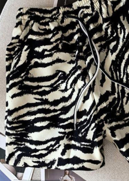Men Pattern Waist Lace Zebra Cotton Unique Up Shorts Elastic