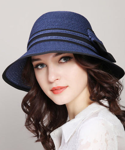 Chapeau de soleil polyvalent en paille tissée avec nœud blanc et pliable II049