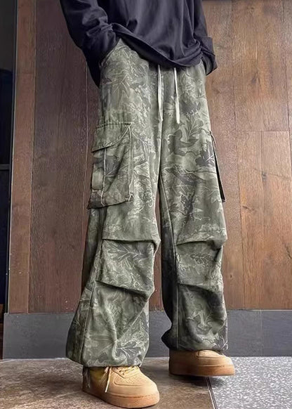 Pantalon d'été vintage vert armée avec poches pour homme SA024