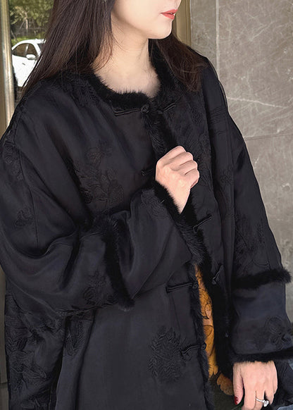 Vintage Beige Embroidered Mink Hair Patchwork Fine Cotton Filled Coat Winter RF002