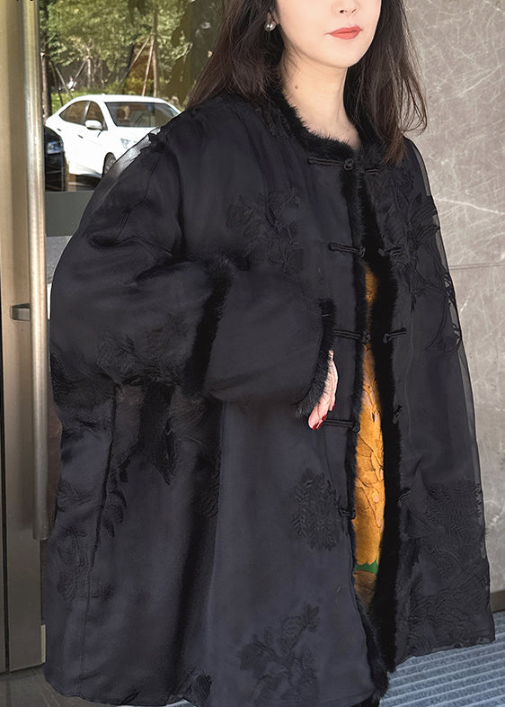 Vintage Beige Embroidered Mink Hair Patchwork Fine Cotton Filled Coat Winter RF002