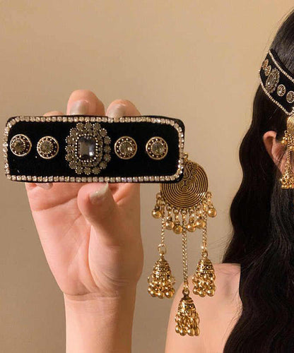 Alloy Black Vintage Acrylic Tassel Zircon Bell Hairpin