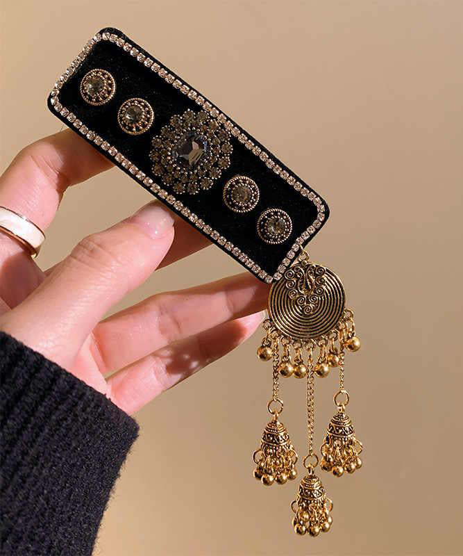 Alloy Black Vintage Acrylic Tassel Zircon Bell Hairpin
