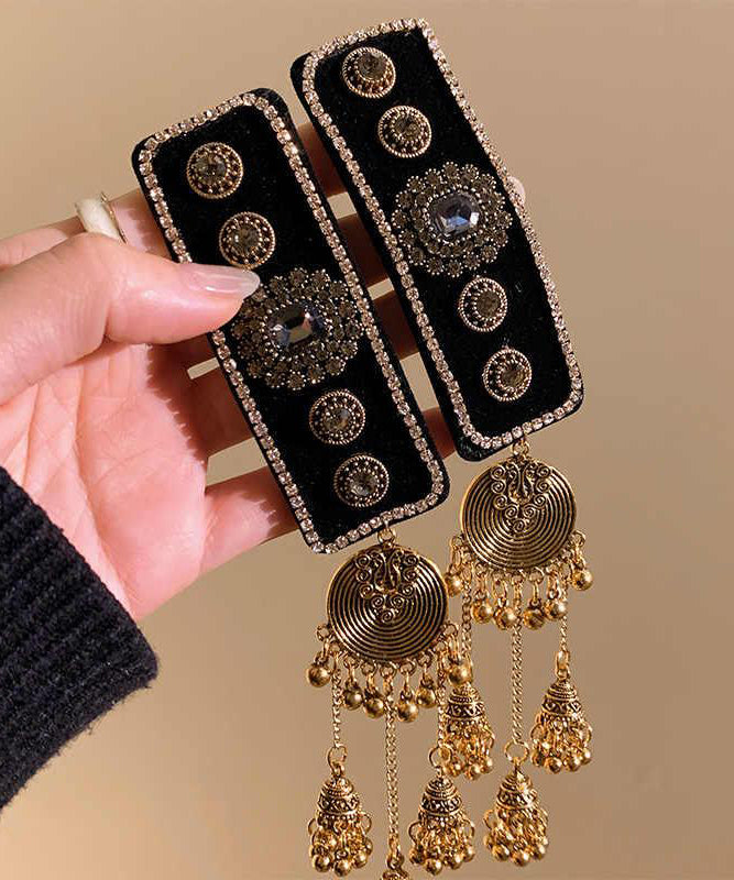 Alloy Black Vintage Acrylic Tassel Zircon Bell Hairpin