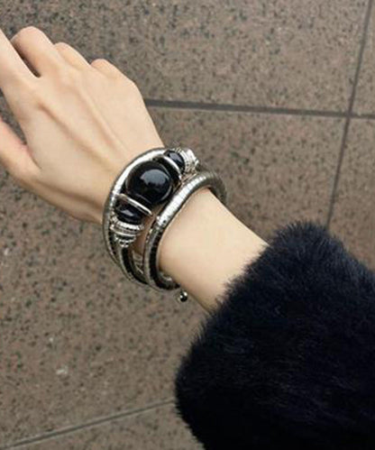 Elastic Alloy Black Bangle Vintage Agate