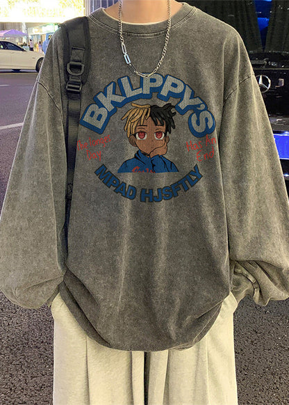 Print Neck Spring Black Vintage O Men Cotton T Shirt