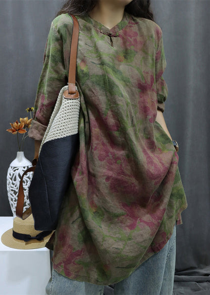 Shirts Sleeve Vintage Dress Bracelet Linen Button Black Print