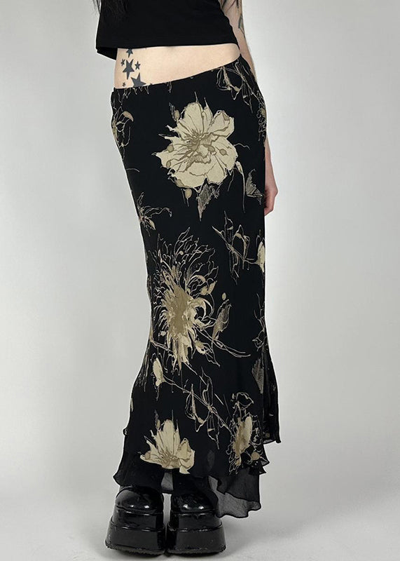 High Vintage Skirt Waist Print Black Tulle Summer