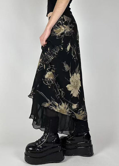 High Vintage Skirt Waist Print Black Tulle Summer