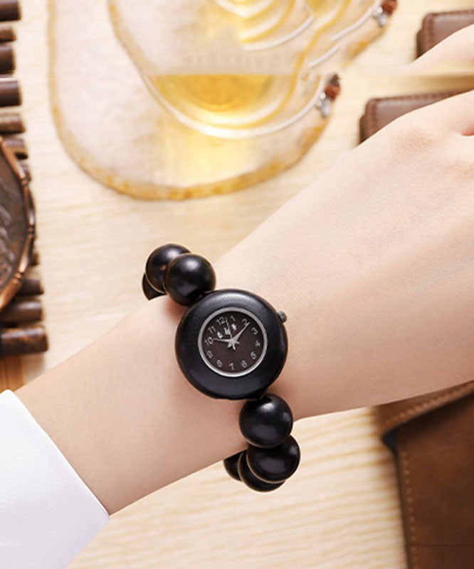 Hollow Black Movement Vintage Out Quartz Sandalwood Watches