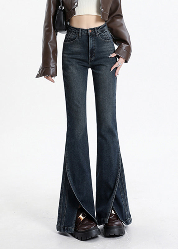 Vintage Pockets Blue Patchwork High Denim Asymmetrical Waist