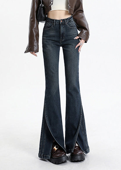 Vintage Pockets Blue Patchwork High Denim Asymmetrical Waist