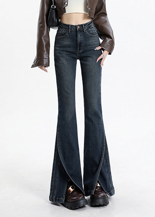 Vintage Pockets Blue Patchwork High Denim Asymmetrical Waist