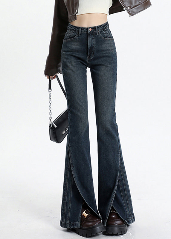 Vintage Pockets Blue Patchwork High Denim Asymmetrical Waist