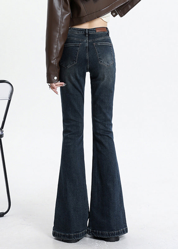 Vintage Pockets Blue Patchwork High Denim Asymmetrical Waist