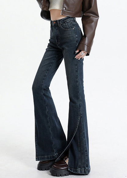 Vintage Pockets Blue Patchwork High Denim Asymmetrical Waist