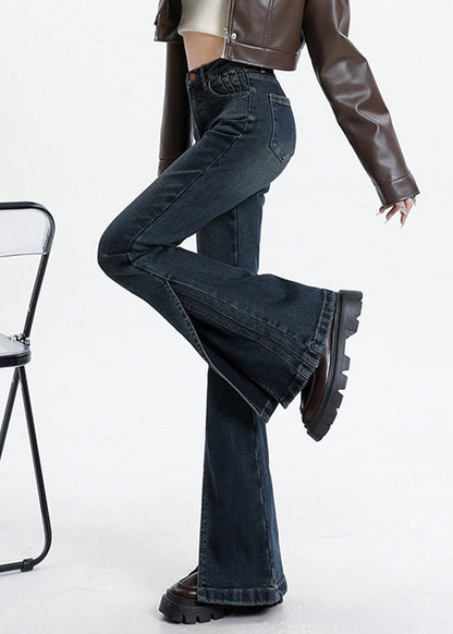 Vintage Pockets Blue Patchwork High Denim Asymmetrical Waist