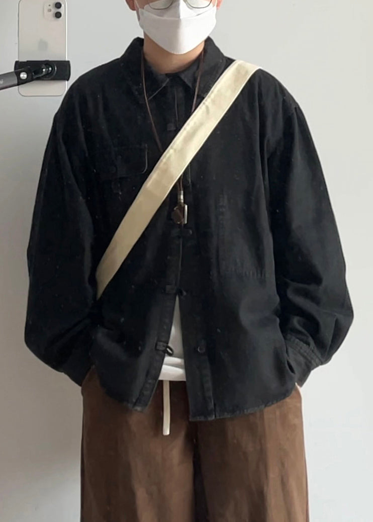 Vintage Oversized Spring Coat Pockets Button Blue Men Denim