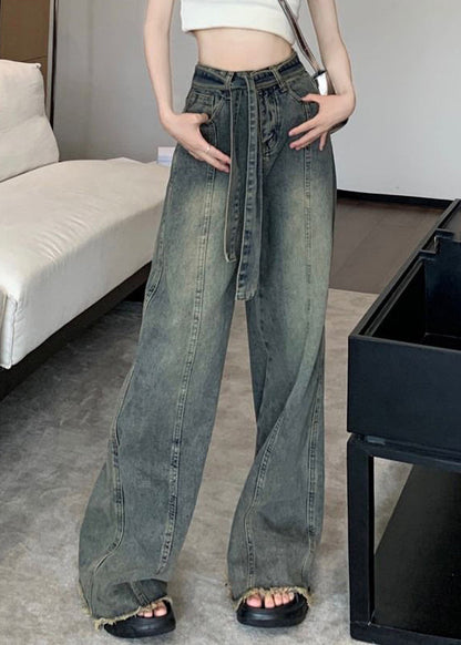 Vintage Lace Pants Blue Pockets Up Spring Denim