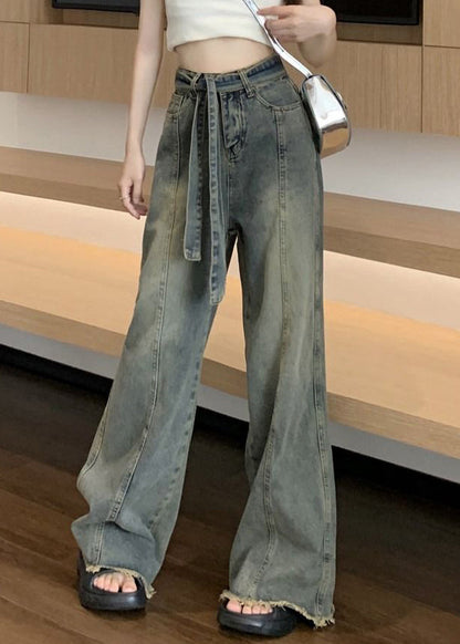 Vintage Lace Pants Blue Pockets Up Spring Denim