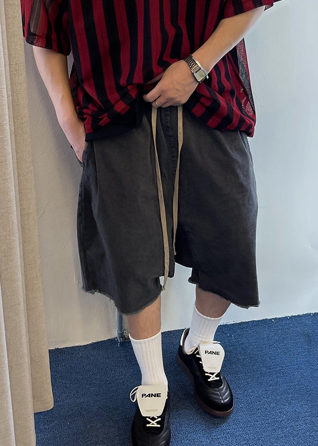 Blue Elastic Shorts Pockets Summer Vintage Denim Mens Waist