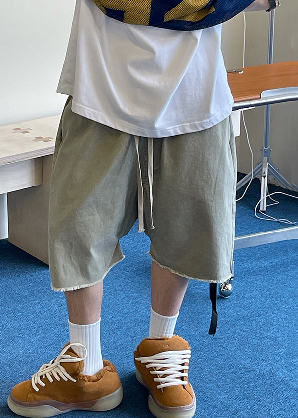 Blue Elastic Shorts Pockets Summer Vintage Denim Mens Waist