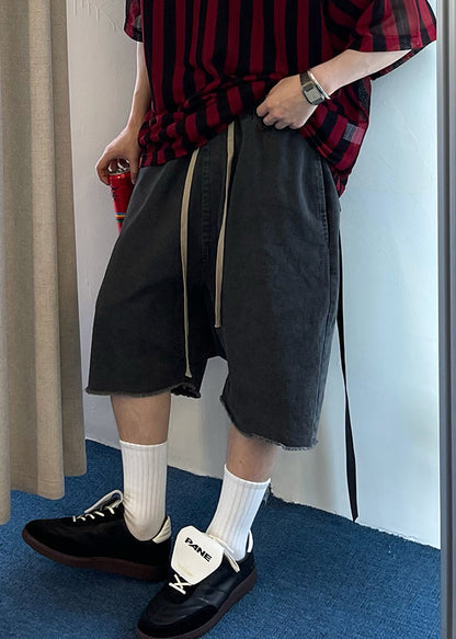 Blue Elastic Shorts Pockets Summer Vintage Denim Mens Waist